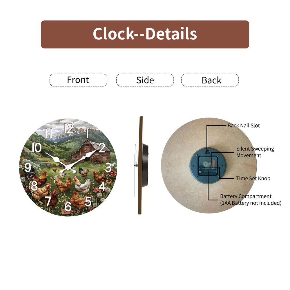 Rustikale Holz-Wanduhr – Bergdesign – 12 Zoll