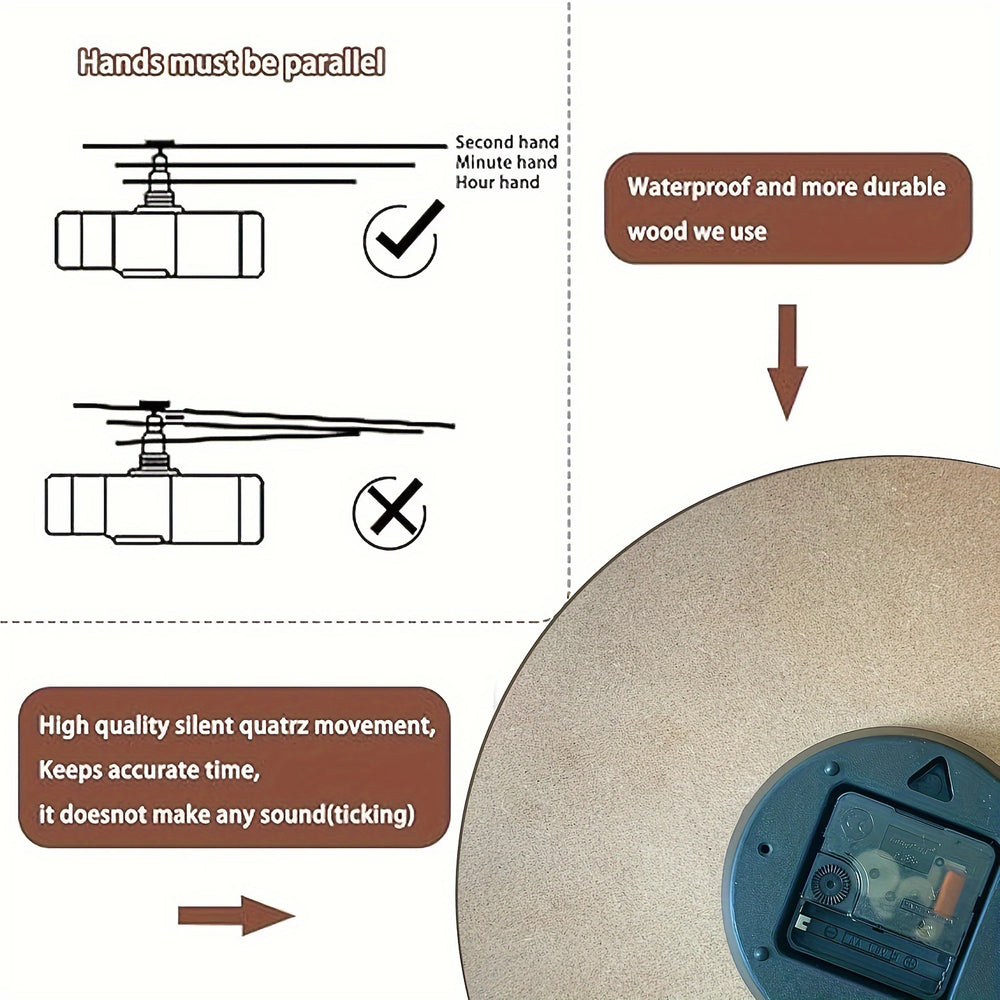 Rustikale Holz-Wanduhr – Bergdesign – 12 Zoll