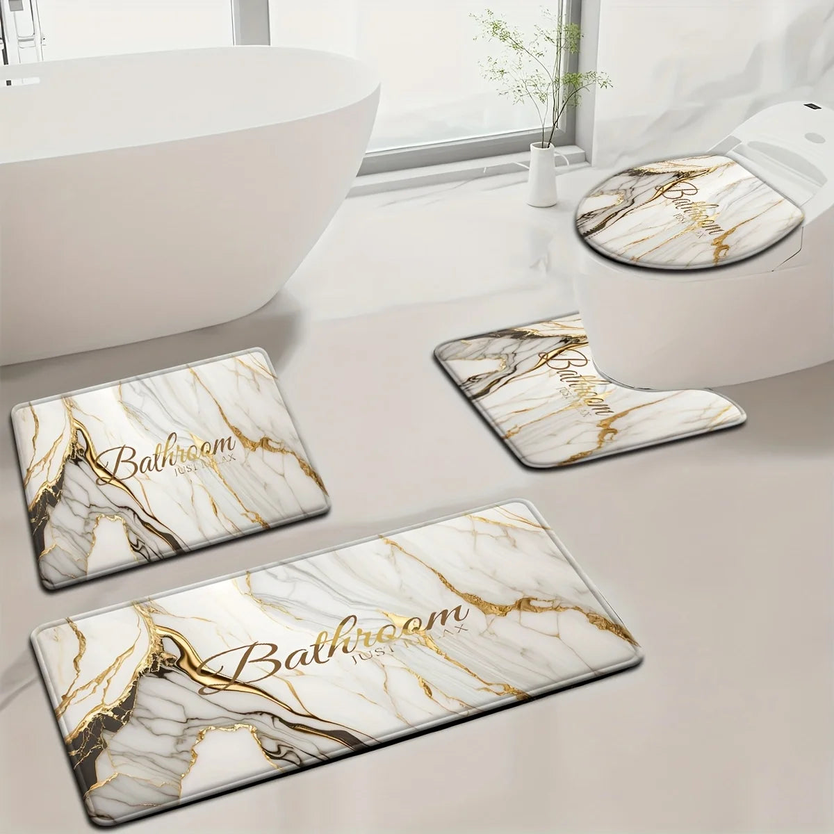 Luxus-Badset – Goldmarmor Design – Rutschfest & Soft