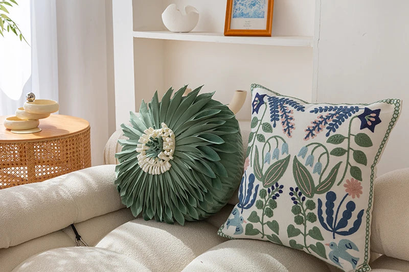 Stickkissenbezug – Reine Baumwolle Blumenmuster – 45x45cm