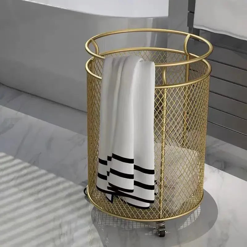 Metall-Wäschekorb – Gold Design – Rollbarer Organizer