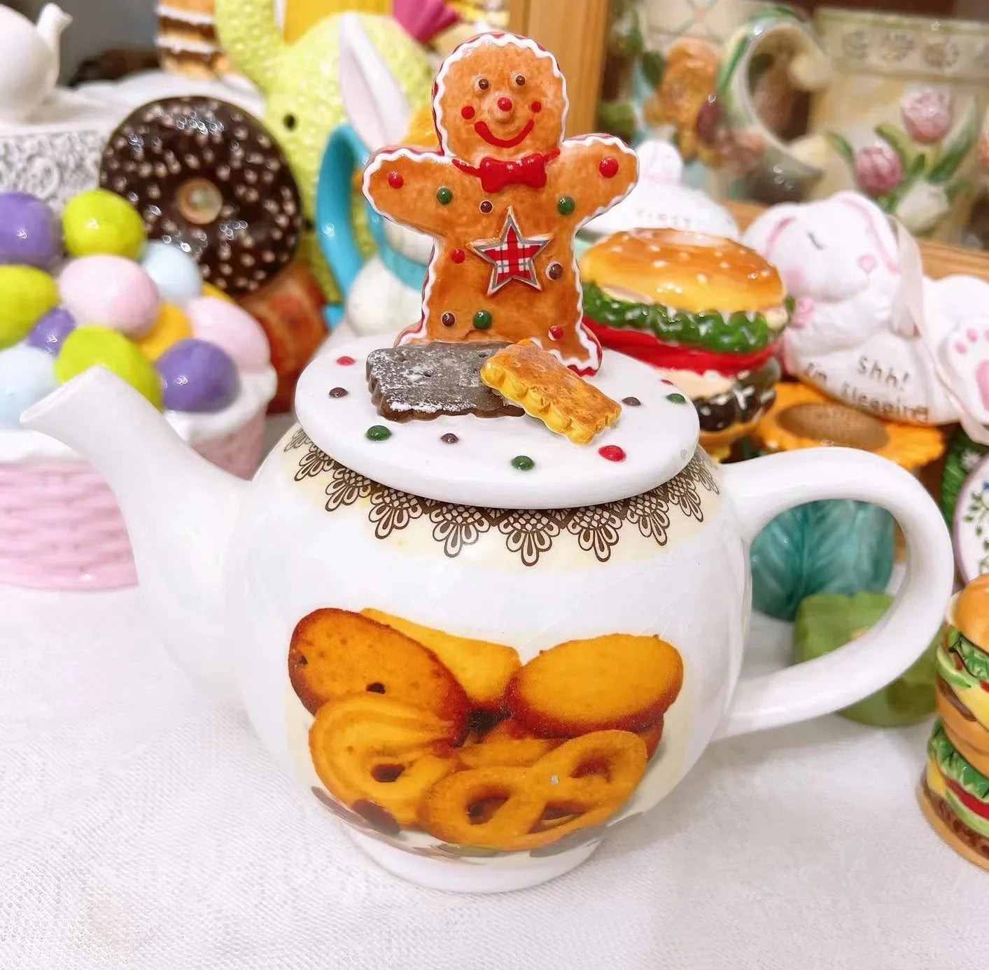 bunte handgezeichnete 3d-keramik in mehrfarbigem design für die küche