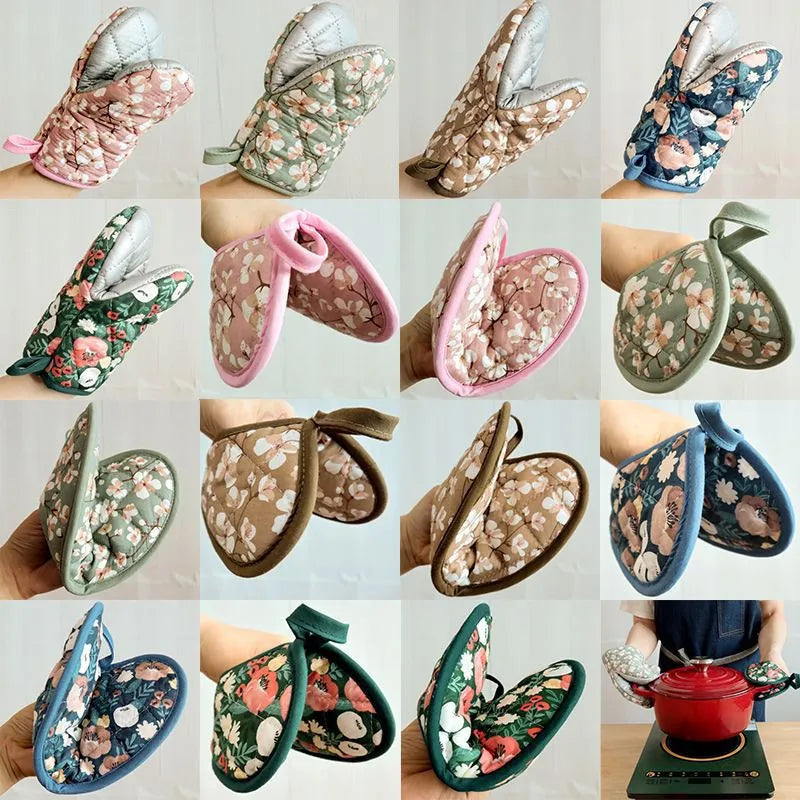 Japanische Blumen-Baumwolle-Ofenhandschuhe – Gedrucktes Herz – 15x19cm