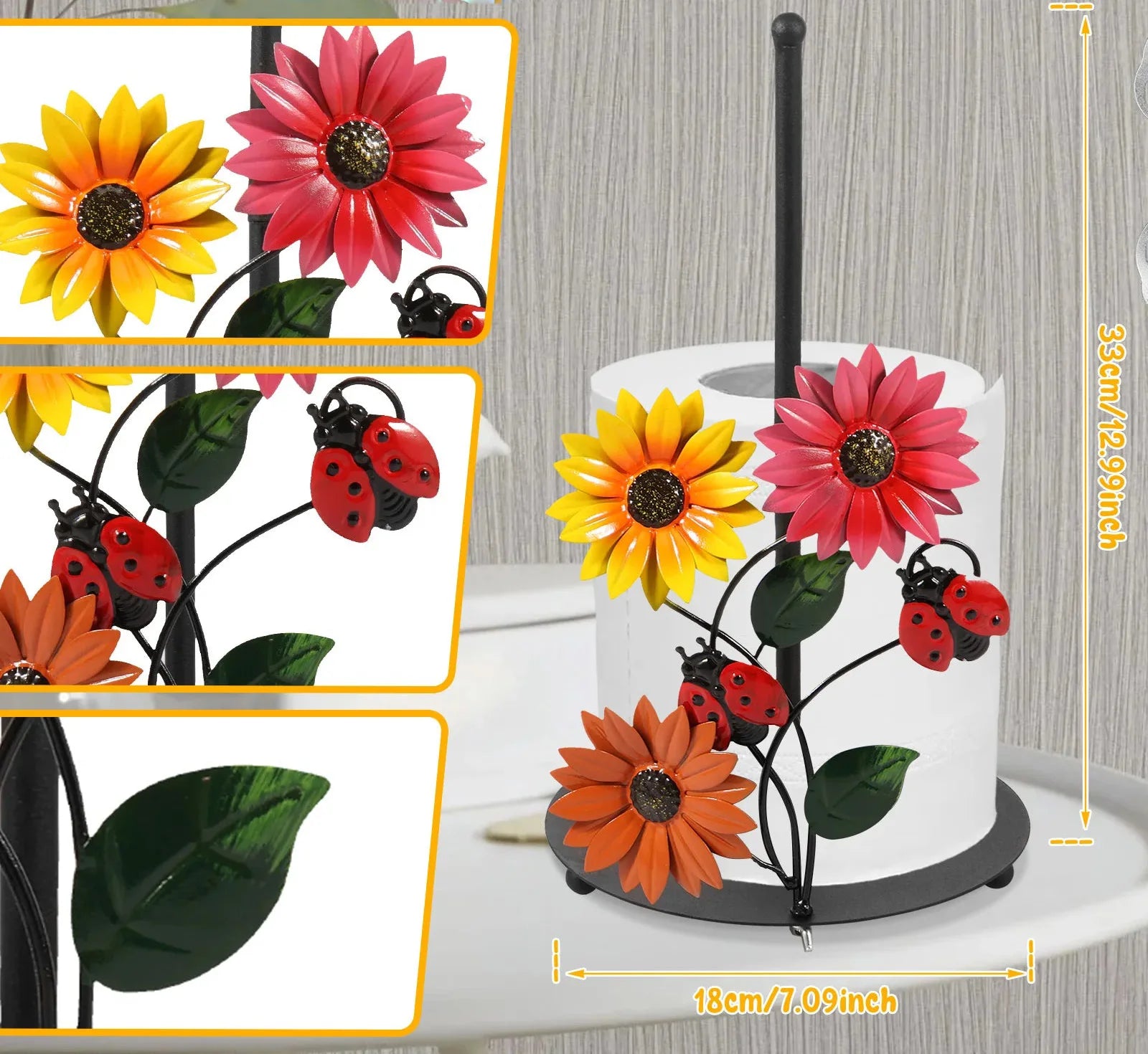 Sonnenblumen-Küchenrollenhalter – Vintage-Metall – 18 x 33 cm