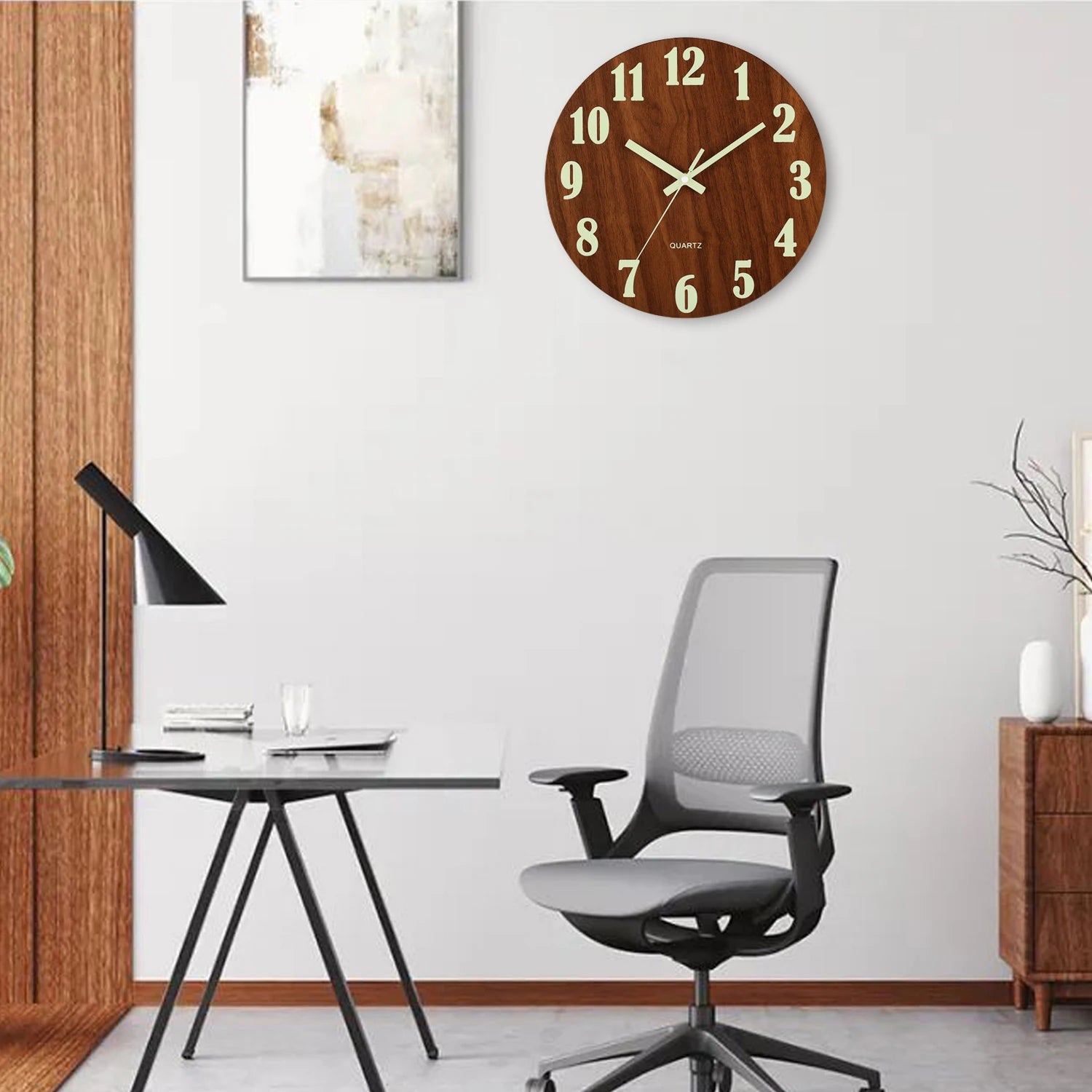 Leuchtende Wanduhr – Bambus & Holz – 12 Zoll