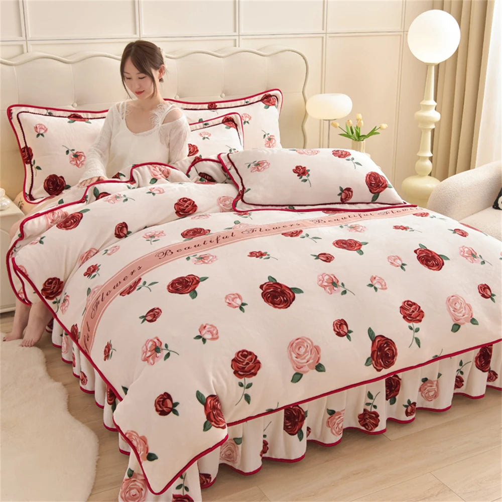 Gedrucktes Flanell-Bettwäscheset – Blumen Fleece – 220x240 cm
