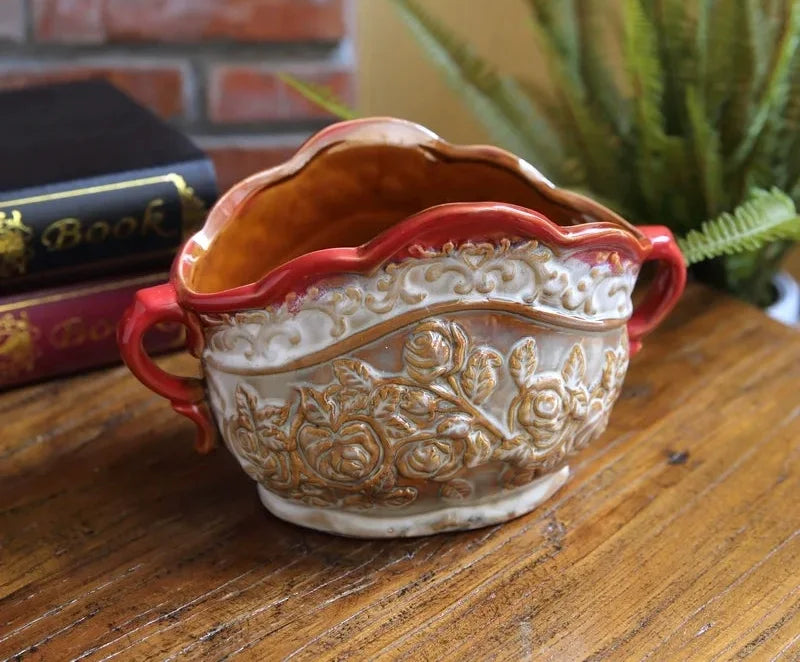 Keramik Handwerks Vase – Folk Art Design