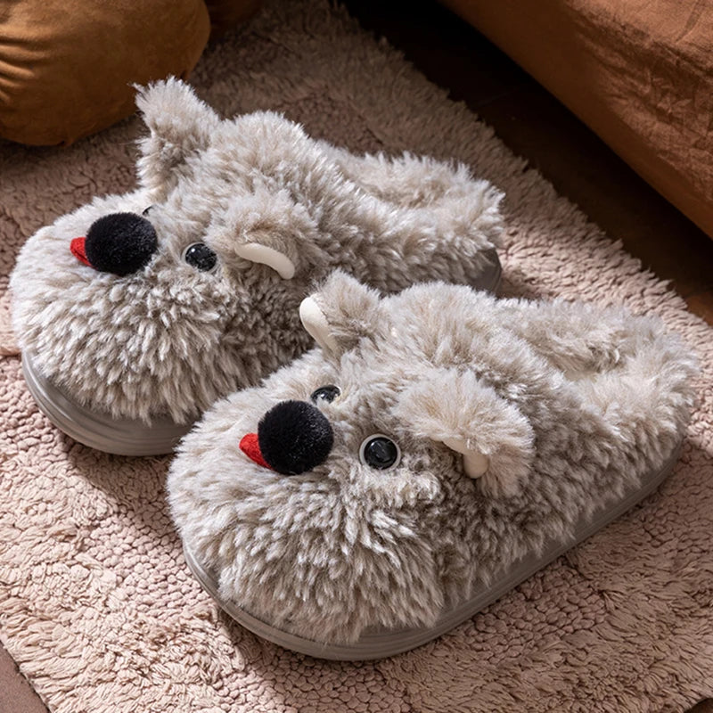 Winter Cartoon-Hundeslippers – Plüschfell, Innenbereich