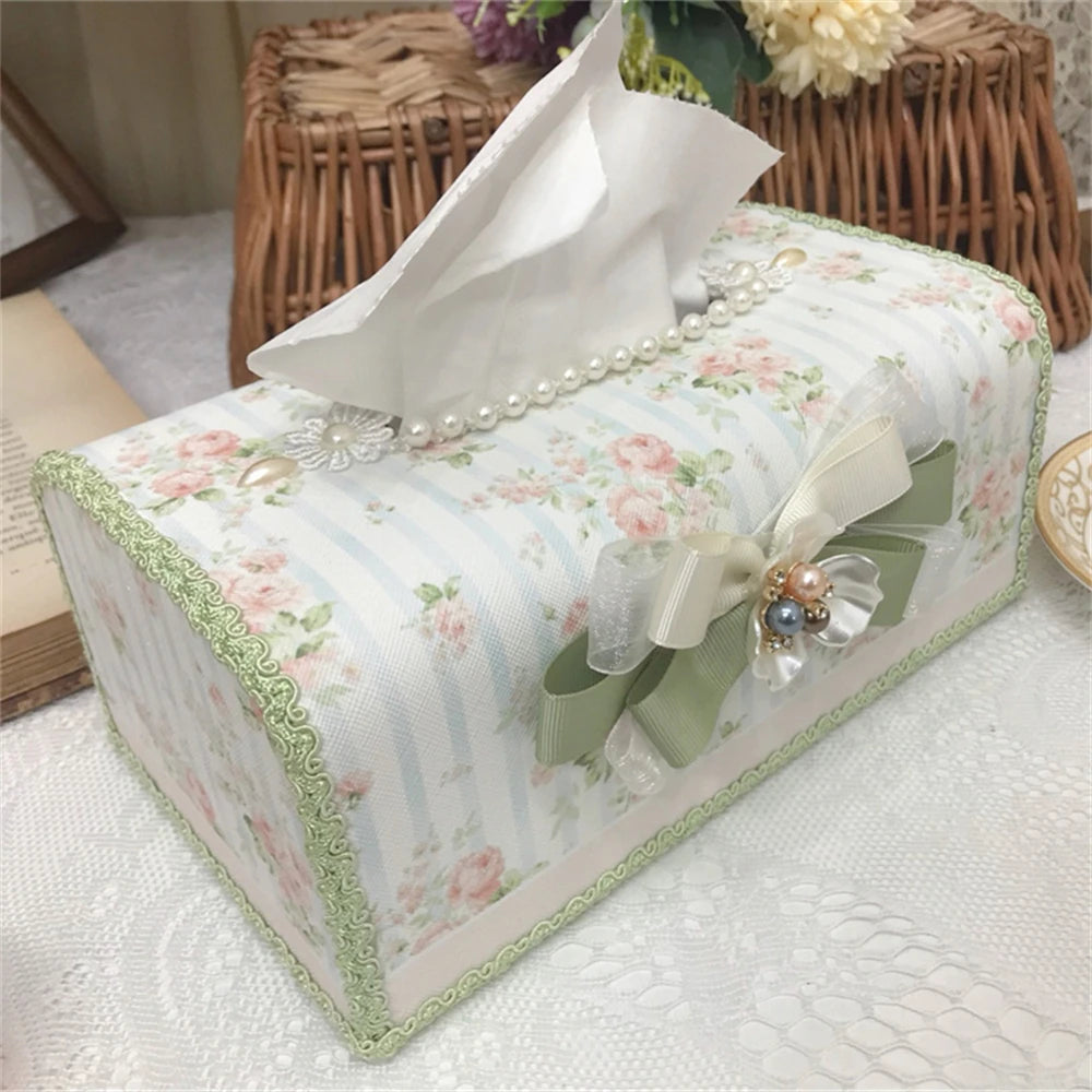 Wasserdichte Taschentuchbox – Perlen-Spitzendesign – 19x12x10cm
