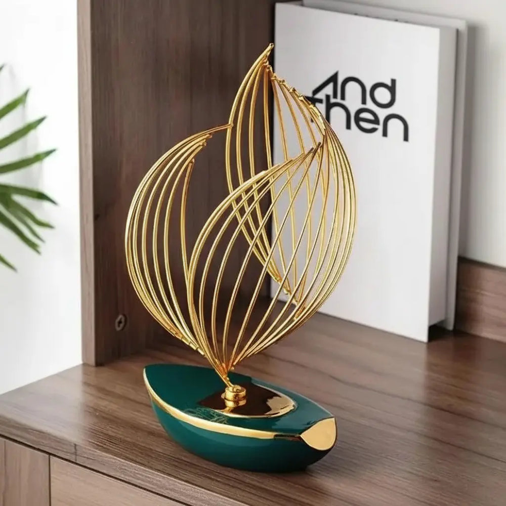 Abstrakte Skulptur aus Keramik und Metall, Farbe: Grün, modernes Design 29x17x9CM