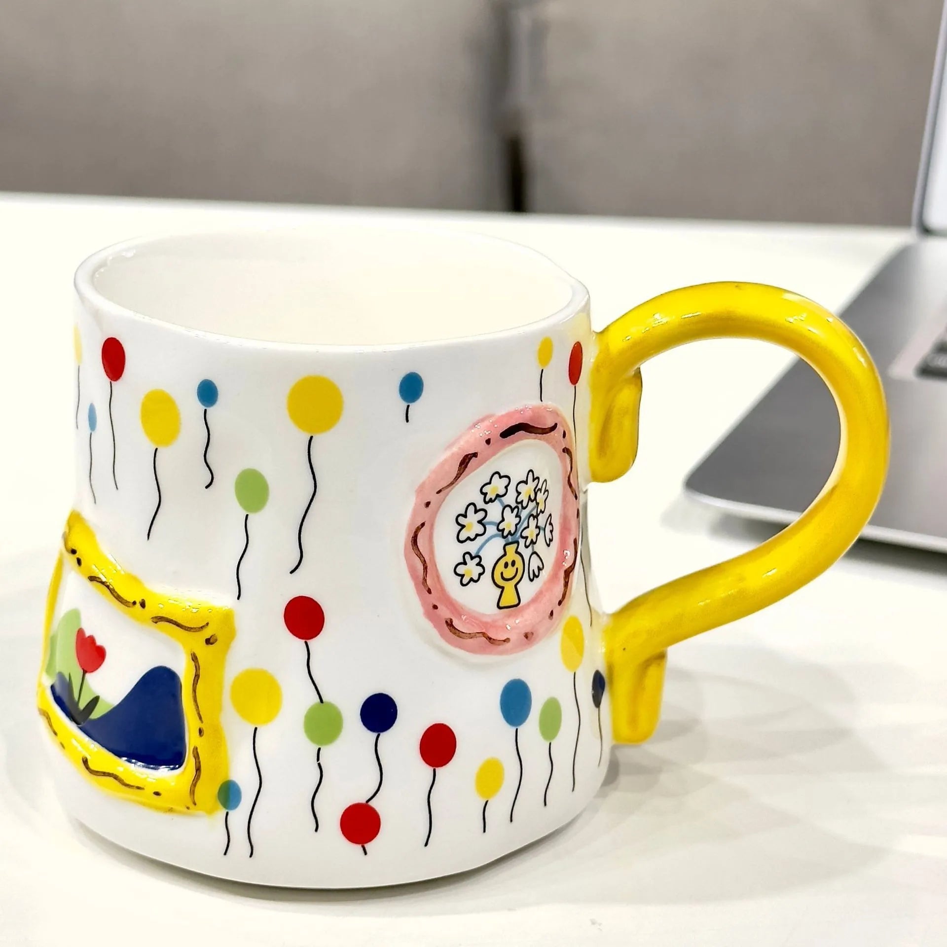 Keramik-Milchbecher – Handbemaltes Töpferei, Hitzebeständig