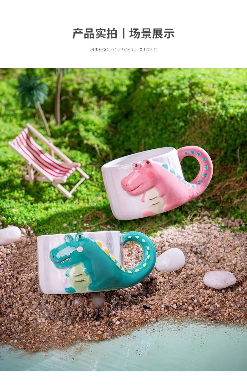 Cartoon Dinosaurier Keramikbecher – Porzellan Stil, 400ml