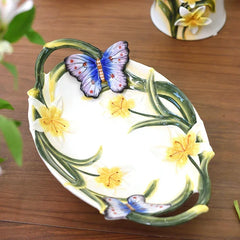 Schmetterlingsorchidee Keramiktablett – Landhausstil – 39cmx25cmx12.7cm