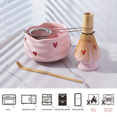 Niedliches Matcha Set – Rosa Keramik Herz – 5tlg. Set