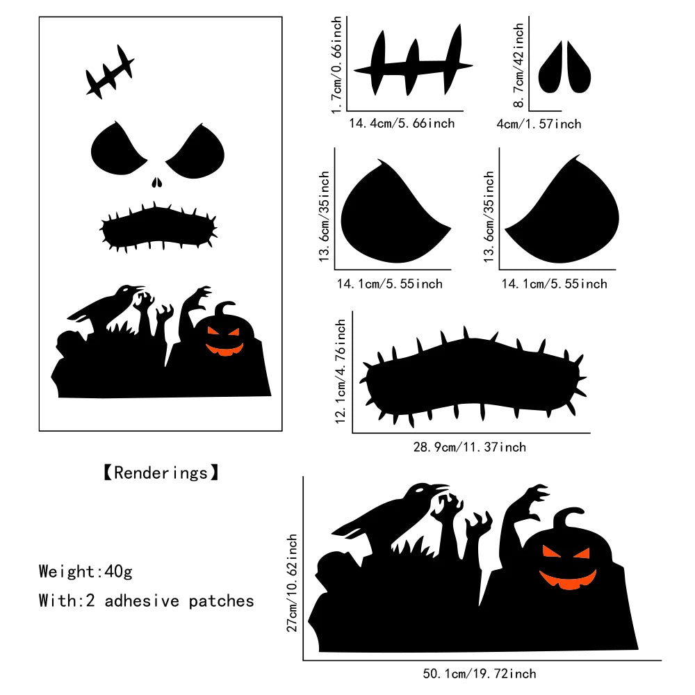 Halloween-Aufkleber – Filzskelett & Kürbis – Türdeko