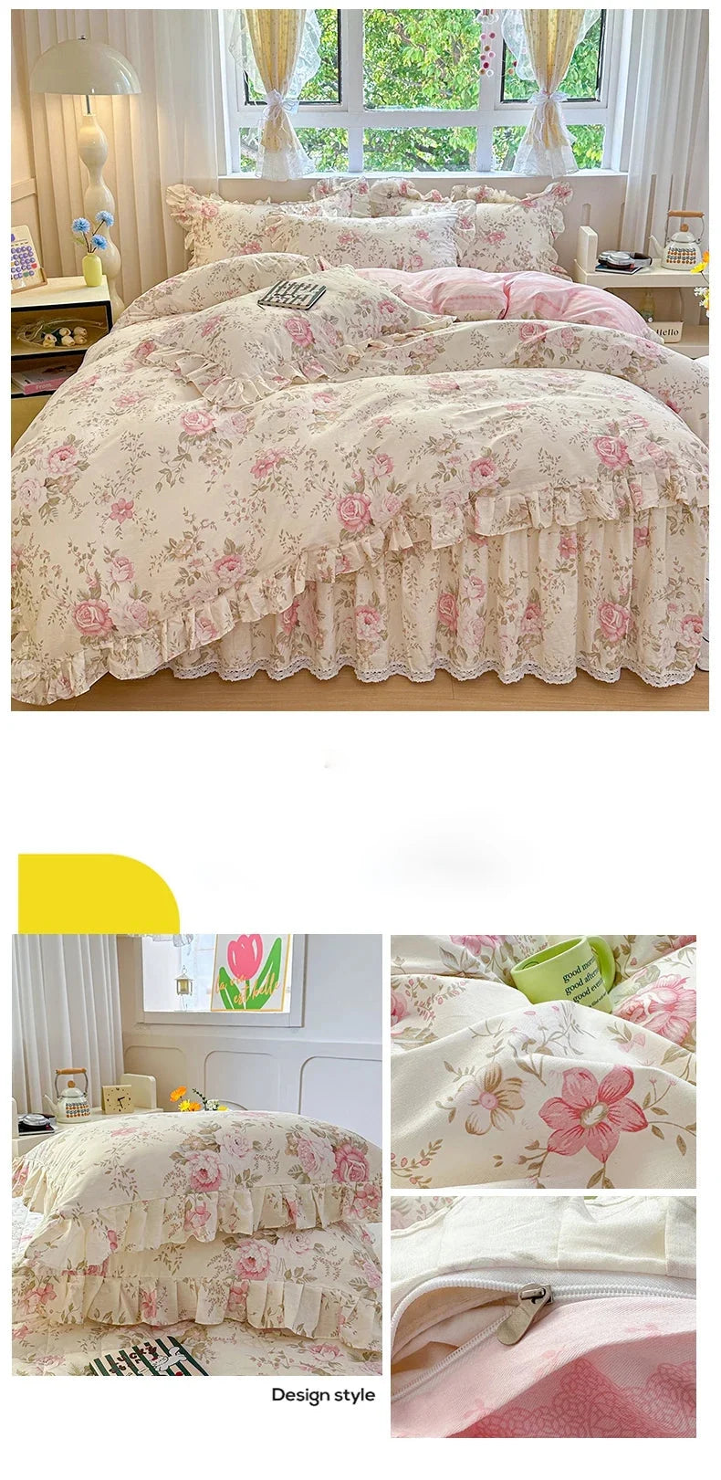 Baumwoll-Spitzenbettbezug – Landhausstil, Versch. Grössen