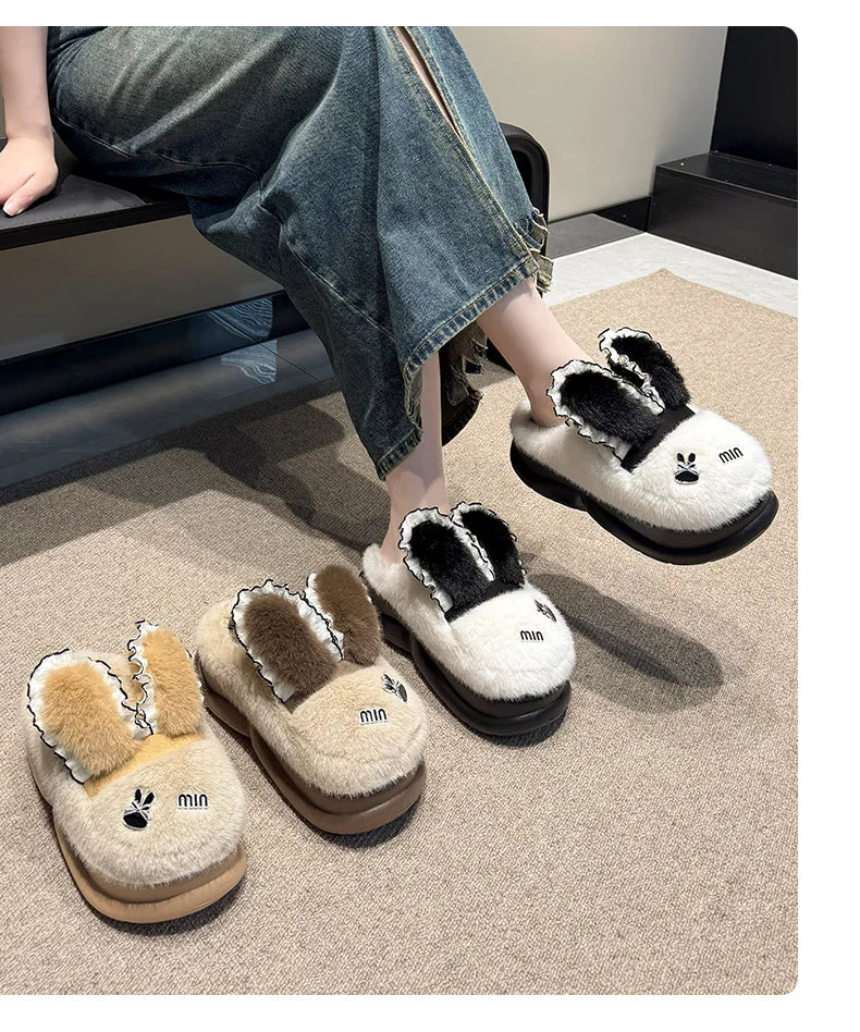 Baumwollpantoffeln – Tiermuster Pelz – Indoor Winter