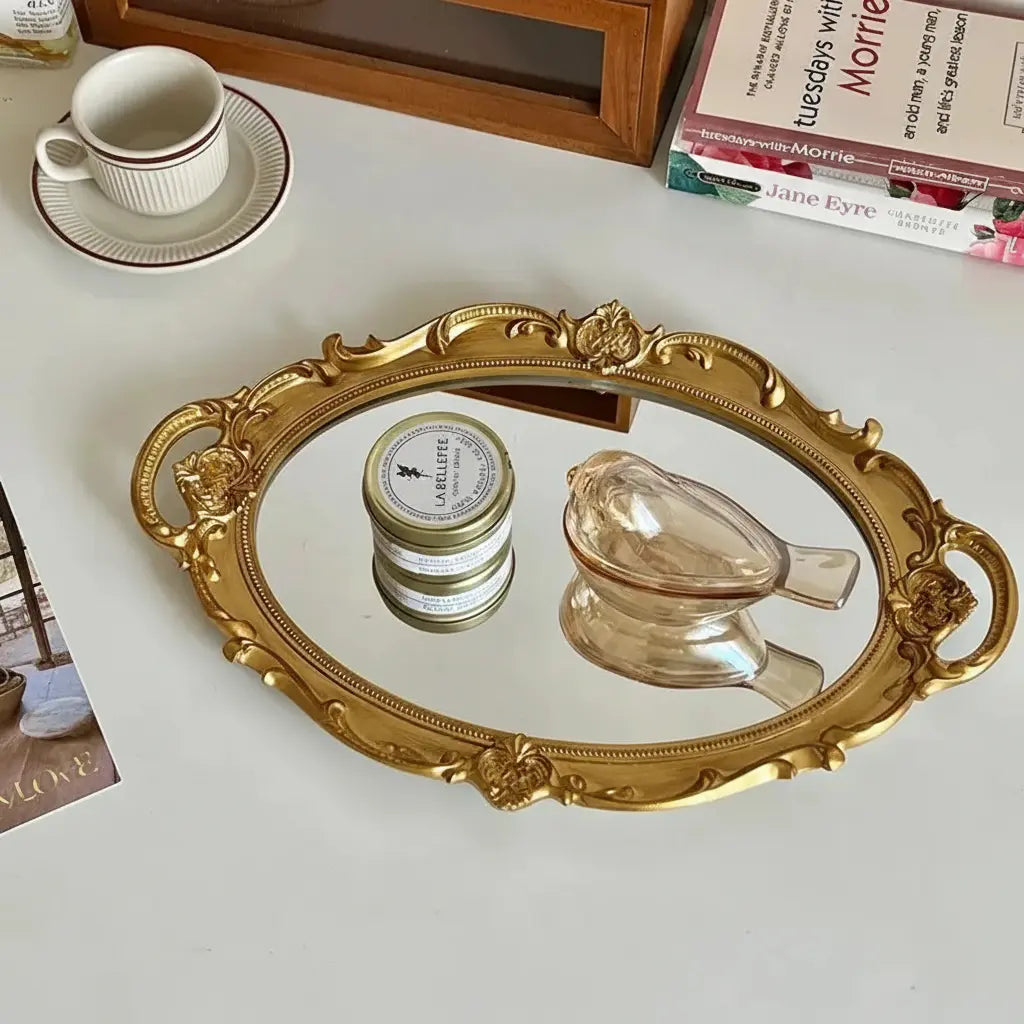 Vintage Spiegelglas Tablett – Retro Design und Facetten