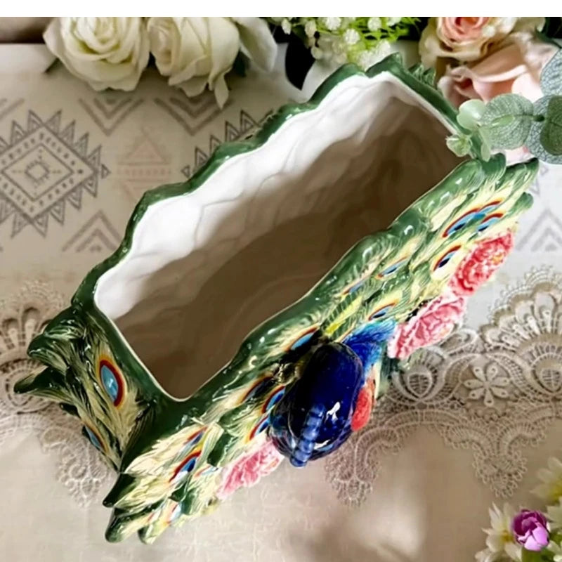 Keramikvase – Pastoral Handbemalt Pfingstrose – 28x14x23cm