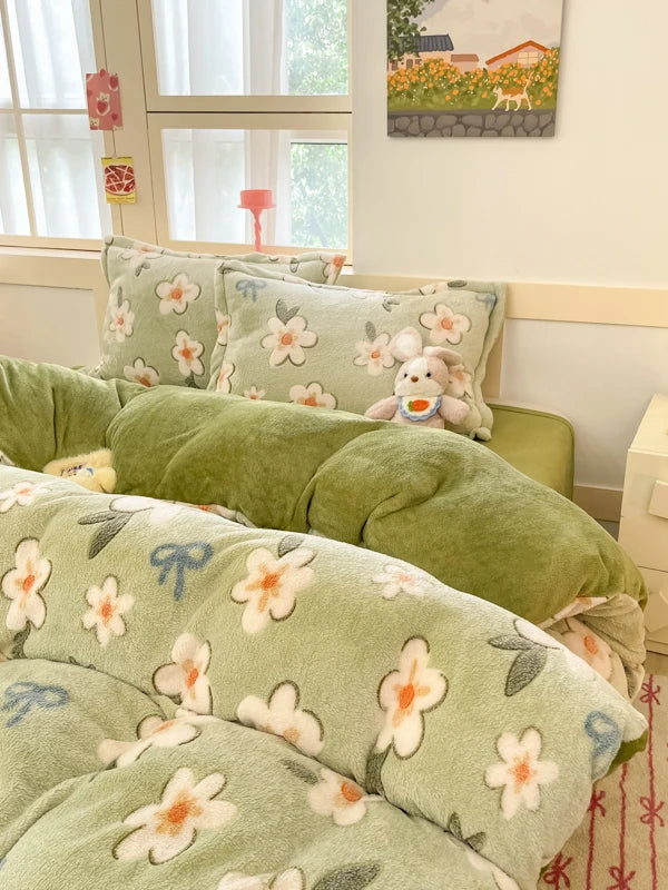 Milchvelours Bettbezug – Blumen Wendeoptik – Verschiedene Grössen