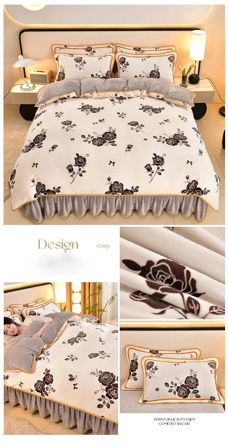 Luxus Fleece Bettwäsche in Champagner Pink, Queen 4 Teile 200x230cm