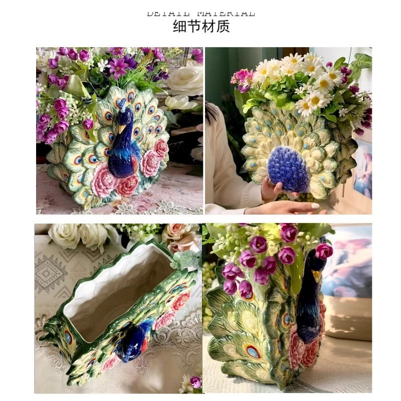 Keramikvase – Pastoral Handbemalt Pfingstrose – 28x14x23cm