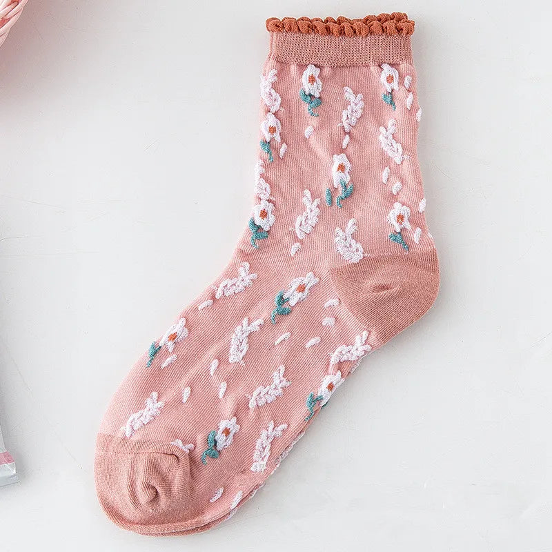 Vintage Floral Socken – Retro Harajuku Stil – Atmungsaktive Baumwolle