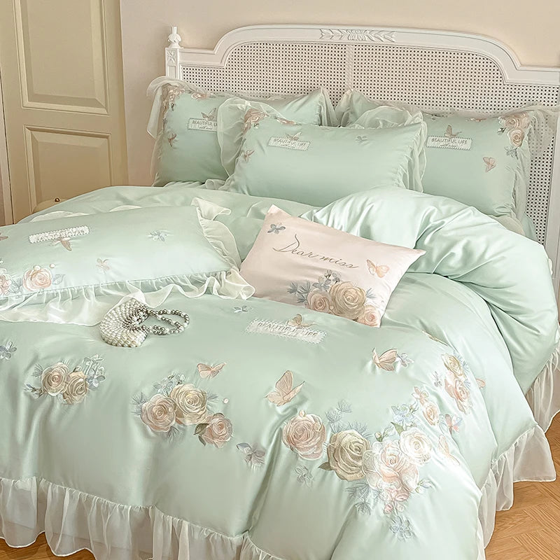 Rosenschmuck Bettwäsche – Stickerei Lyocell – King/Queen Set