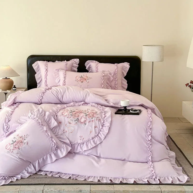 Stickerei Bettset – Rosa Mikrofaser – King & Queen Grössen