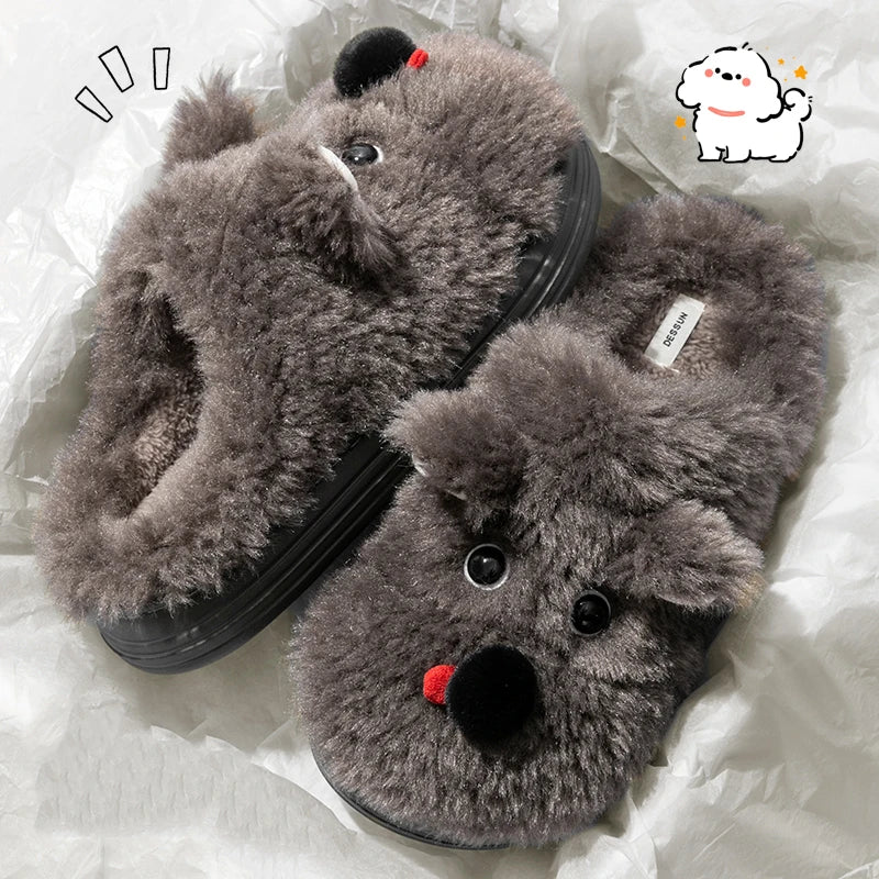 Winter Cartoon-Hundeslippers – Plüschfell, Innenbereich