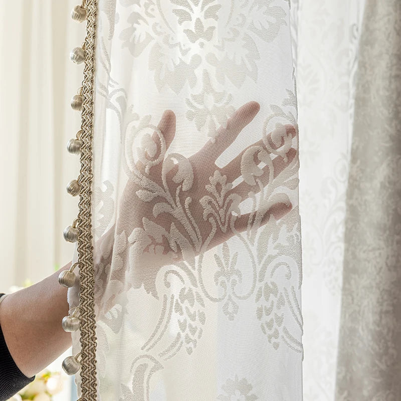 Beige Jacquard Vorhänge – Chenille Design für Villen