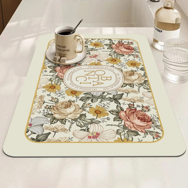 Abtropfmatte Küche – Florales Polyester – 40cmx60cm