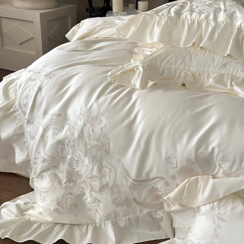 Edles Bettwäsche-Set – Rosé Stickerei – Mehrere Grössen