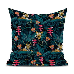 Tiger und Pfau Kissen – Plüsch Baumwoll Design 45x45 cm