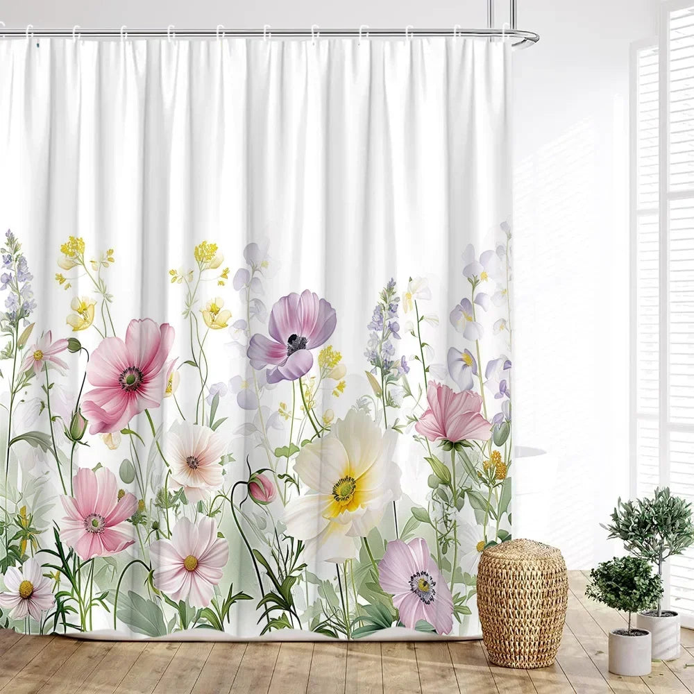 Duschvorhang – Nordic Watercolor Floral Print – 180x200cm