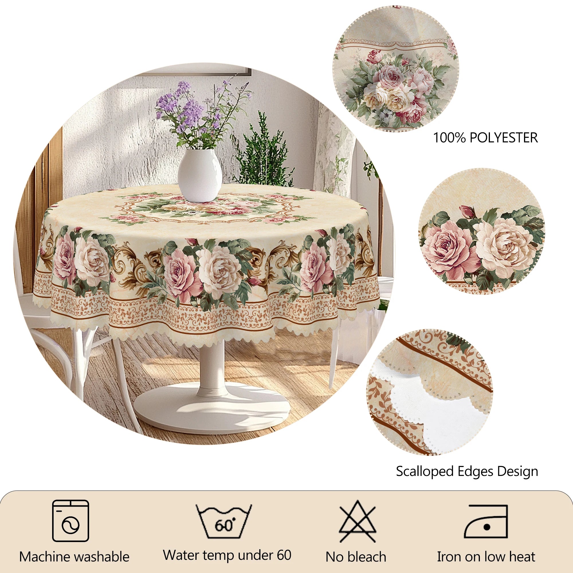 Retro Blumen Tischdecke – Pastoral Polyester – Verschiedene Grössen
