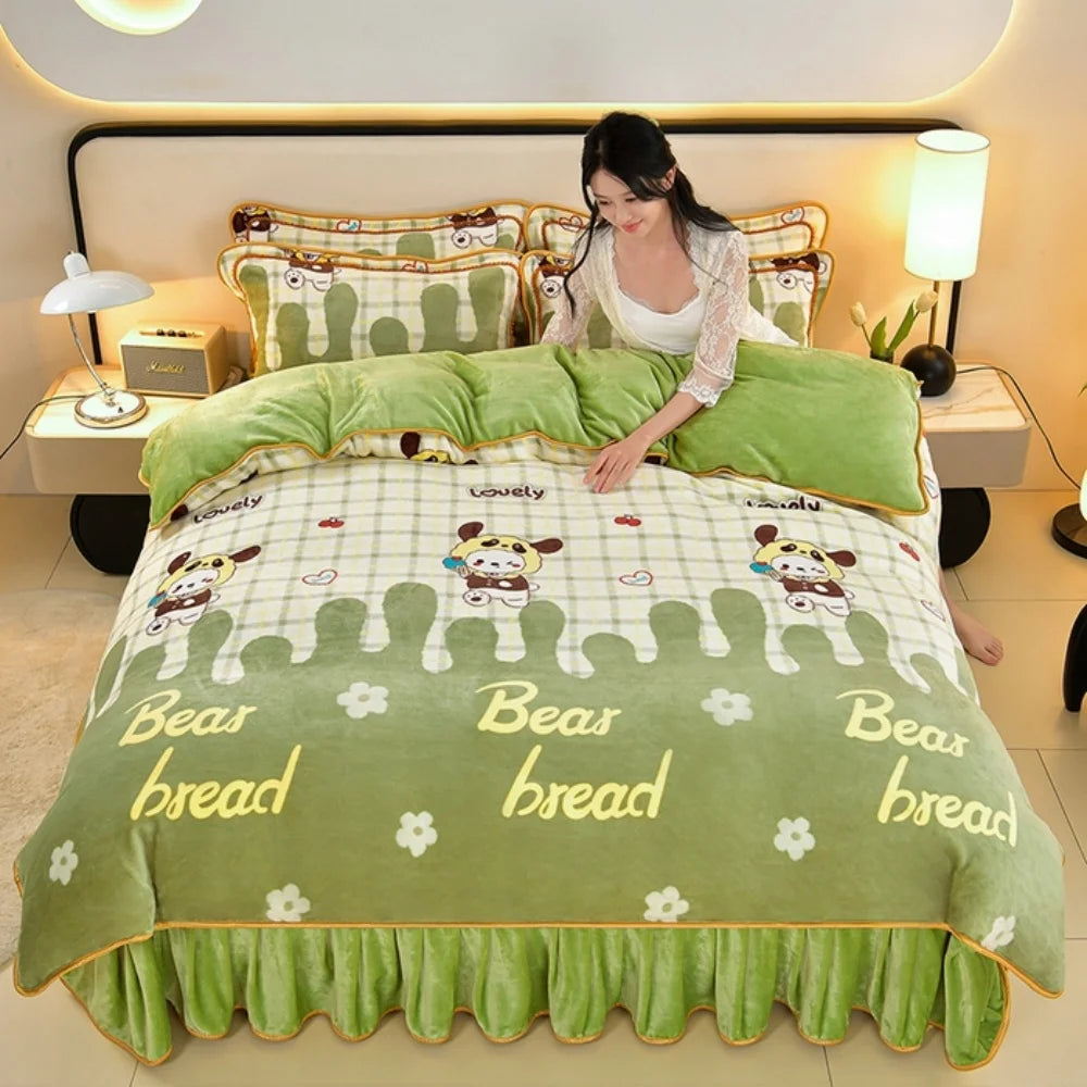 Luxus Fleece Bettwäsche-Set in Champagner Grau, Grösse King 220x240 cm