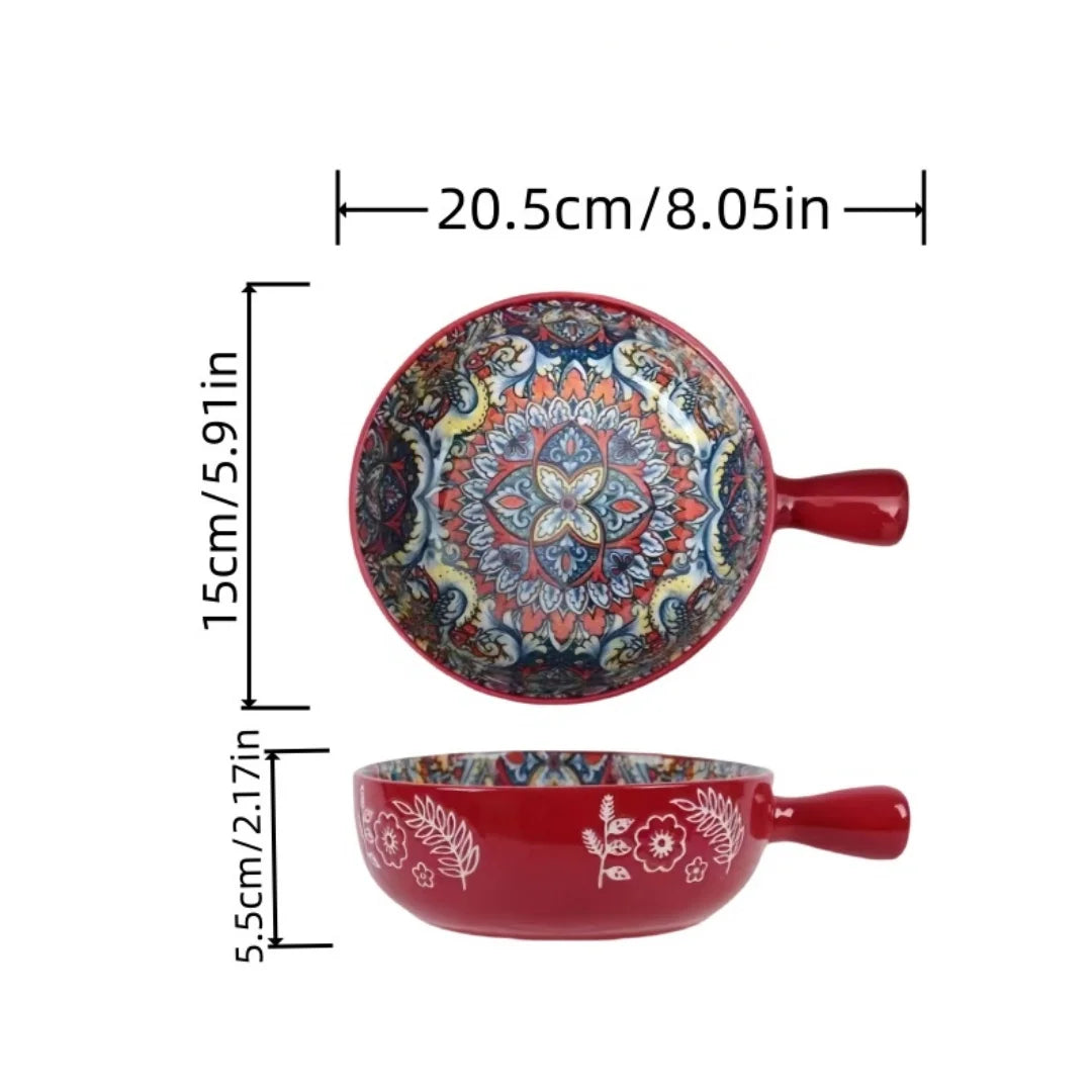 Salatschüssel - Handbemaltes Keramik mit Griff - Ofen- & Mikrowellensicher