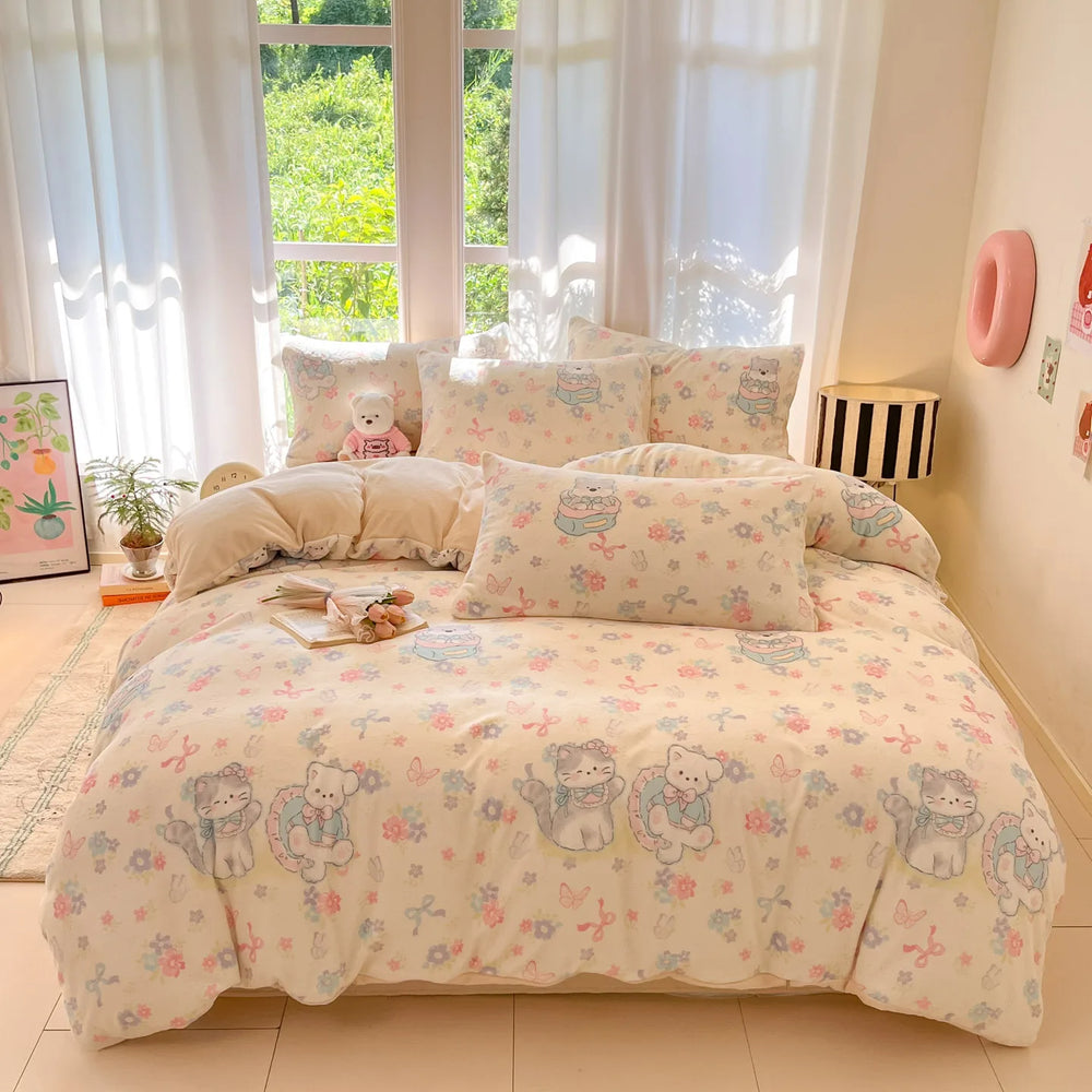 Mehrfarbiger Fleece-Bettbezug aus Polyester im modernen Stil, Grösse 200x230 cm