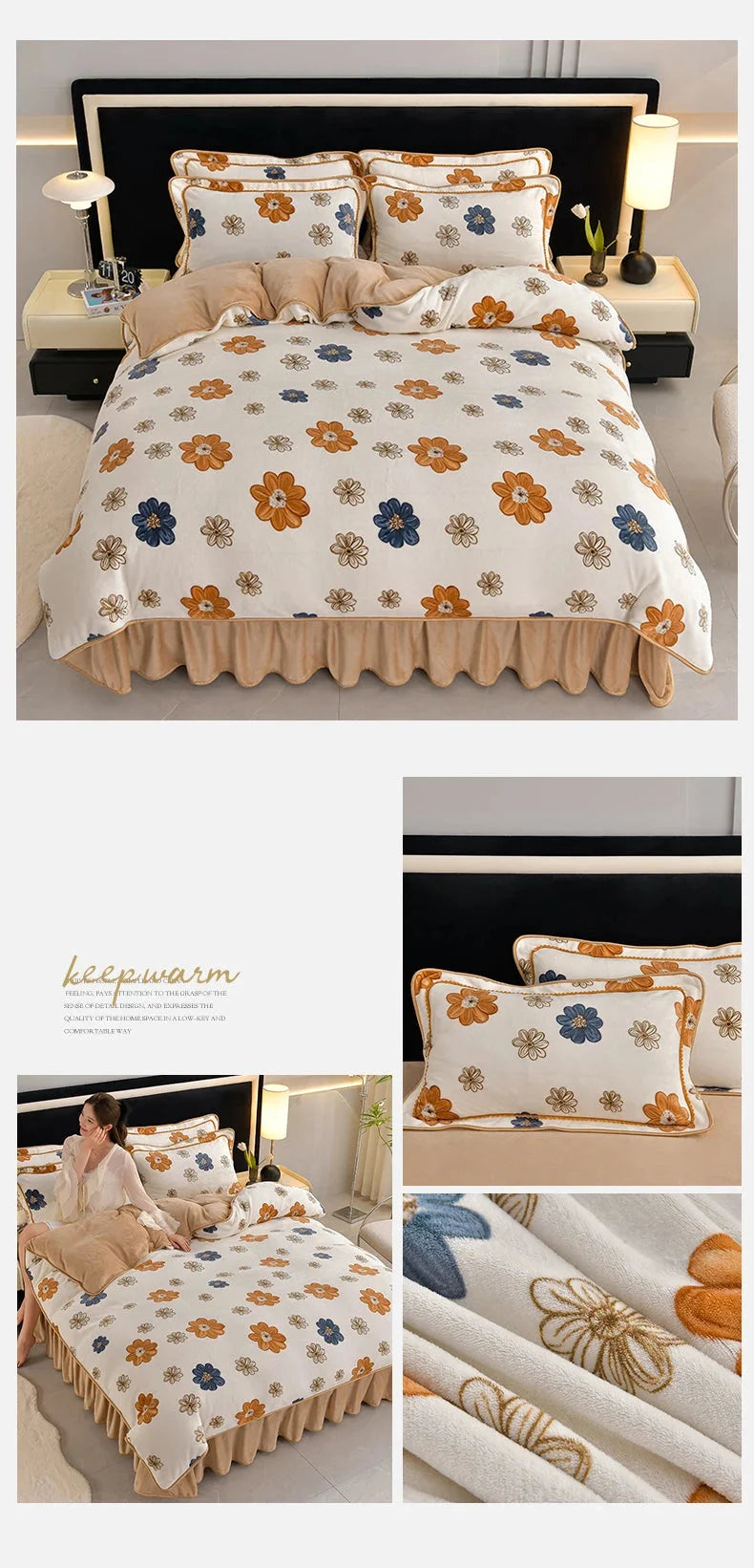 Luxus Fleece Bettwäsche-Set, Blumenpink, Grösse: Queen 200x230 cm für Winternächte