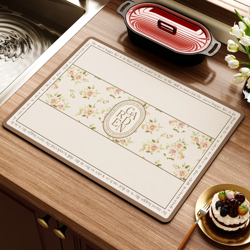 Retro Blumen Diatomitmatte – Modernes Küchenablauf – 50x80cm