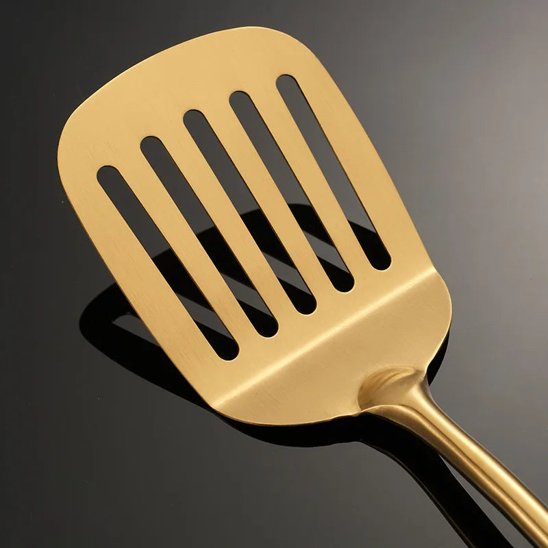 Goldene Küchenutensilien – Edelstahl – Langer Griff