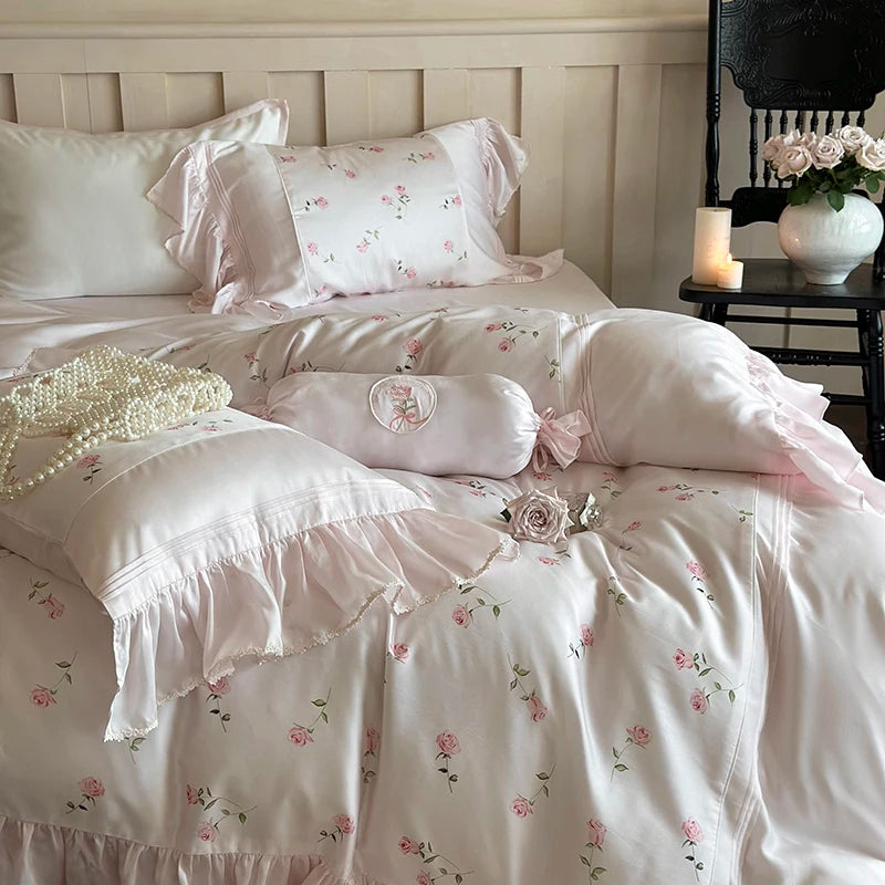 Bettwäsche-Set – Vintage Rose Spitze – Ägyptische Baumwolle 4teilig