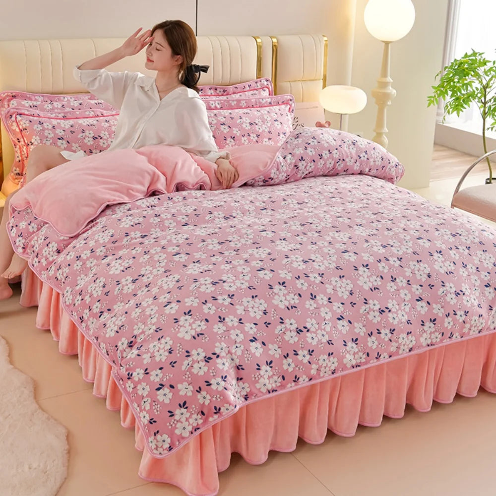 Milk Velvet Bettwäsche-Set aus Polyester, Farben: bainianhaohe, Grösse: 200x230 cm Bezug 4 Teile, floral