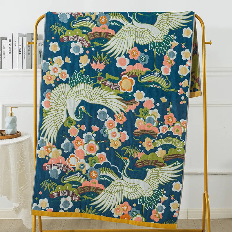 Luxus Badetuch – Baumwollgaze Blumen – 90x180cm