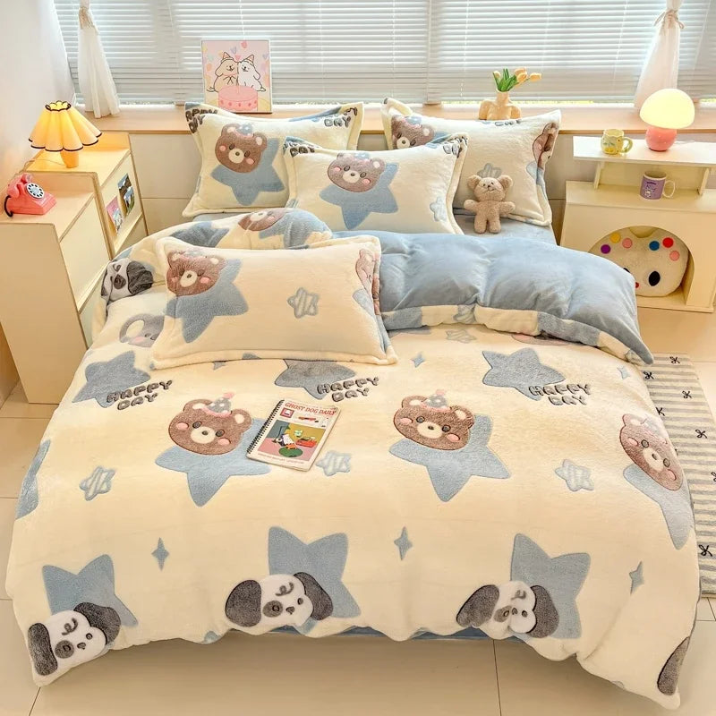 Floral Milk Fleece Bettbezug – Modern Polyester Design 220x240cm