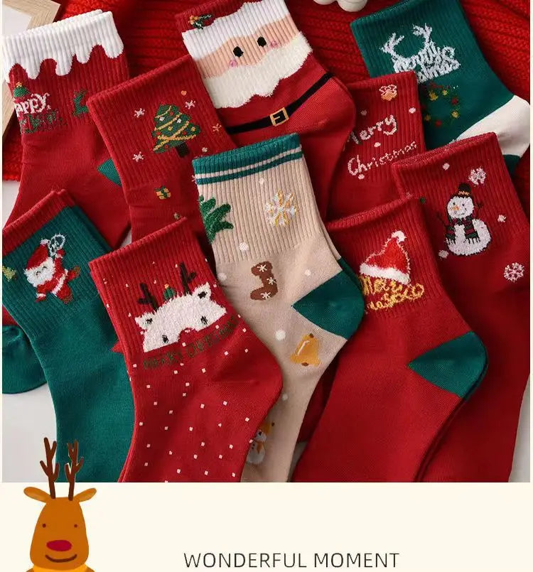 Weihnachtsstrümpfe Cartoon – Baumwollmix – 5er-Set