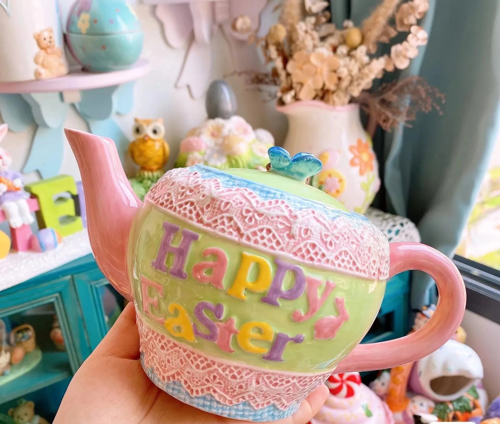 Bunte handgezeichnete Keramikgeschirr Set mit 3D-Relief, Farbe: mehrfarbig