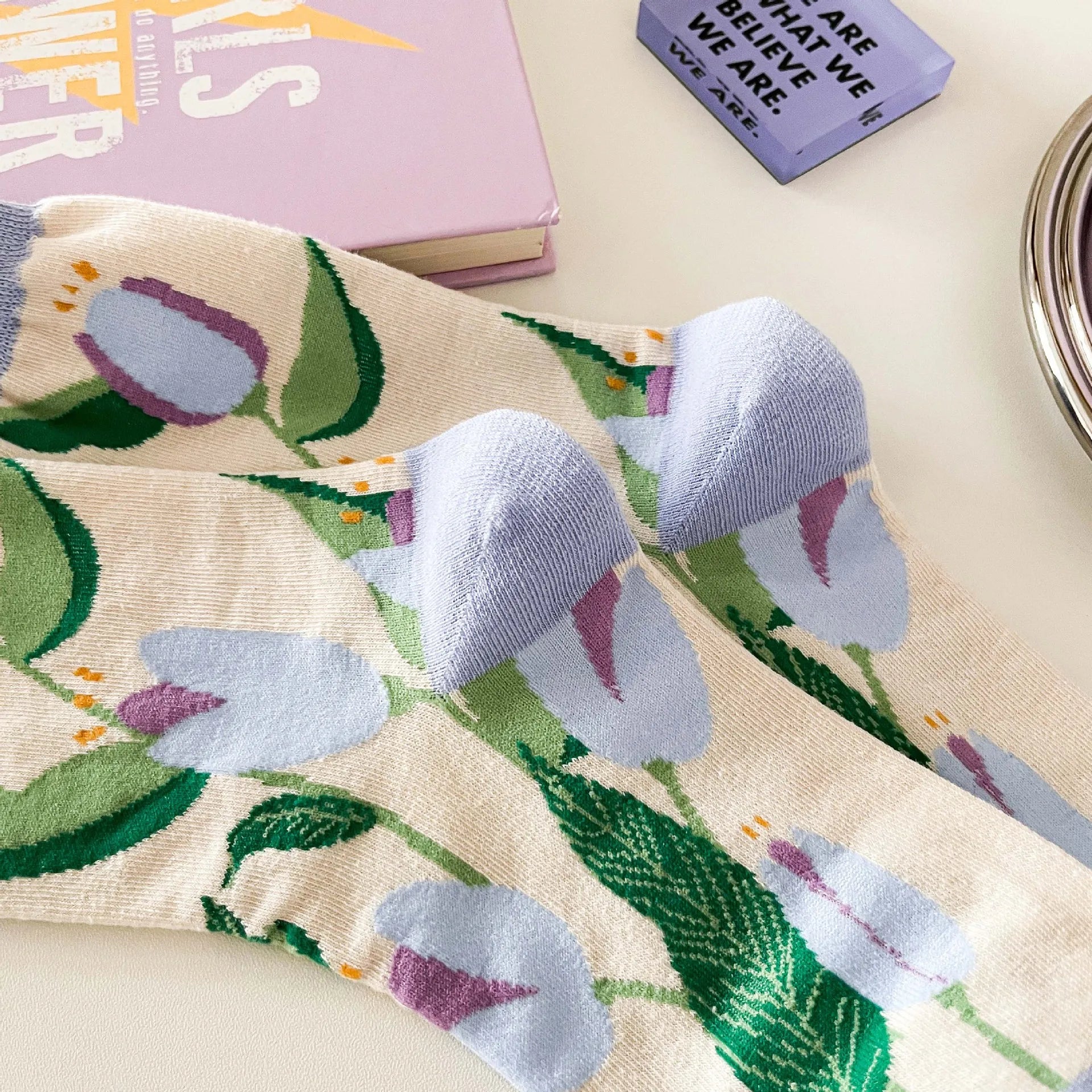 Lange Baumwollsocken – Harajuku-Blumenmuster