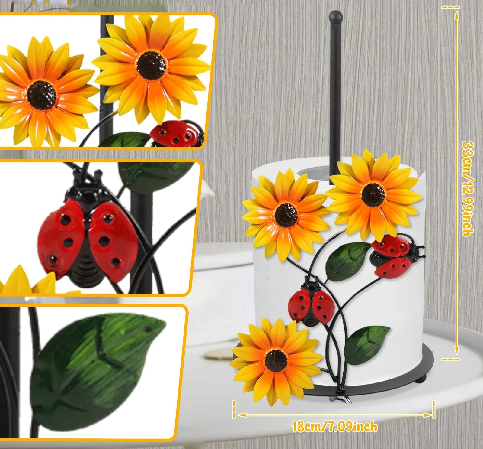 Sonnenblumen-Küchenrollenhalter – Vintage-Metall – 18 x 33 cm